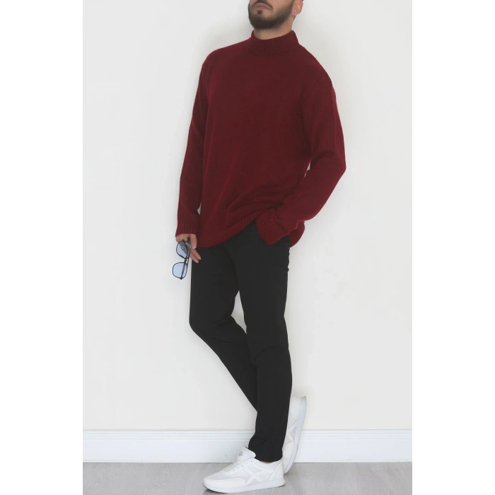 Bisiklet Yaka Şardon İplik Erkek Triko Bordo - 42549.1766.