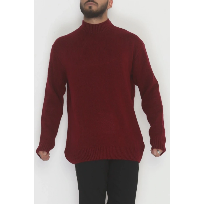 Bisiklet Yaka Şardon İplik Erkek Triko Bordo - 42549.1766.