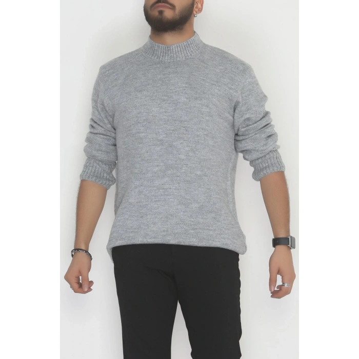 Bisiklet Yaka Şardon İplik Erkek Triko Gri - 42549.1766.