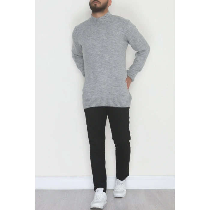 Bisiklet Yaka Şardon İplik Erkek Triko Gri - 42549.1766.