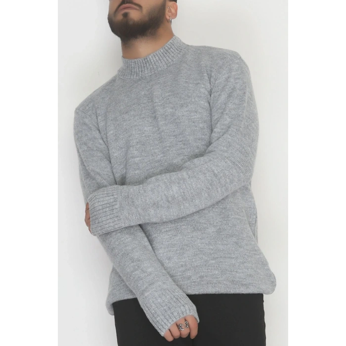 Bisiklet Yaka Şardon İplik Erkek Triko Gri - 42549.1766.