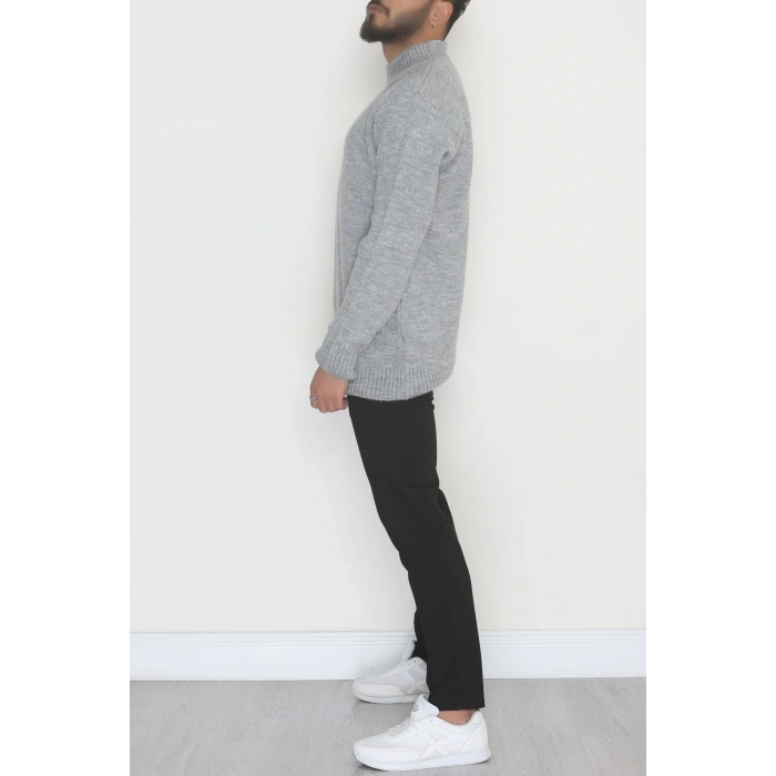 Bisiklet Yaka Şardon İplik Erkek Triko Gri - 42549.1766.