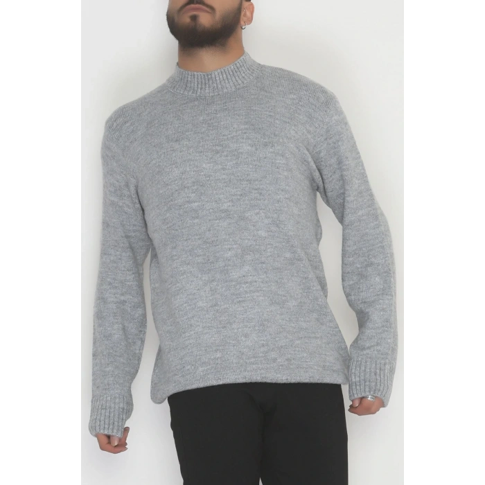 Bisiklet Yaka Şardon İplik Erkek Triko Gri - 42549.1766.