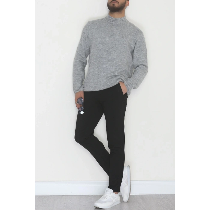 Bisiklet Yaka Şardon İplik Erkek Triko Gri - 42549.1766.