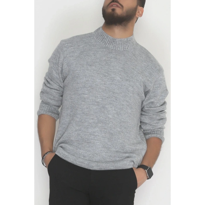 Bisiklet Yaka Şardon İplik Erkek Triko Gri - 42549.1766.