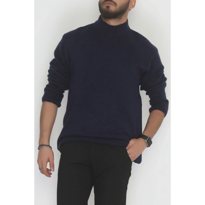 Bisiklet Yaka Şardon İplik Erkek Triko Lacivert - 42549.1766.