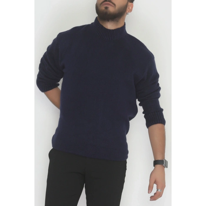 Bisiklet Yaka Şardon İplik Erkek Triko Lacivert - 42549.1766.