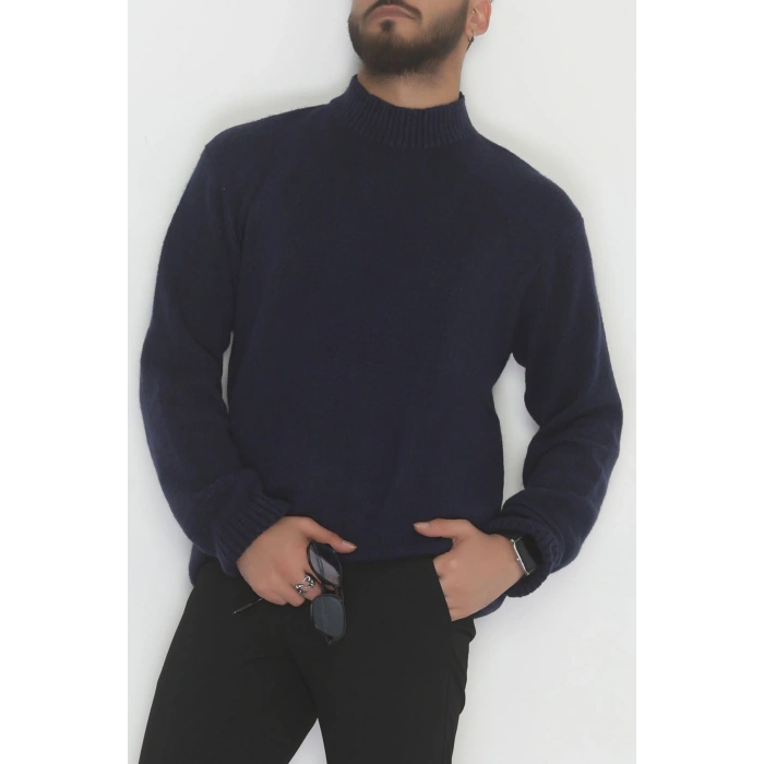 Bisiklet Yaka Şardon İplik Erkek Triko Lacivert - 42549.1766.