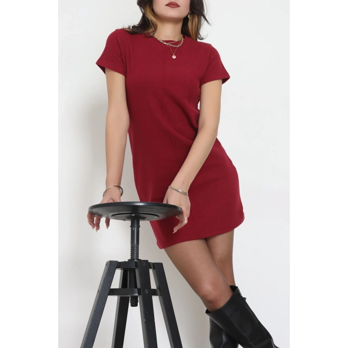 Bisiklet Yaka Selanik Kumaş Elbise Bordo - 70823.1567.