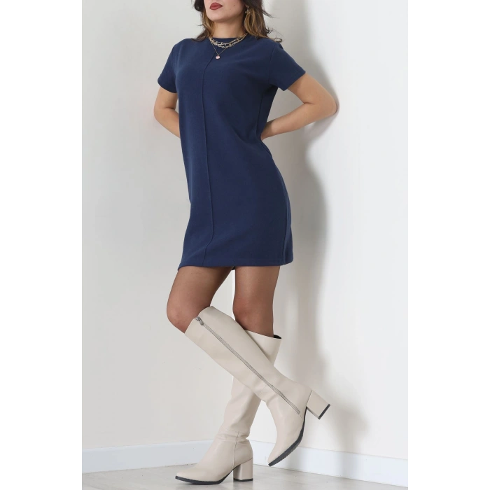 Bisiklet Yaka Selanik Kumaş Elbise Lacivert - 70823.1567.
