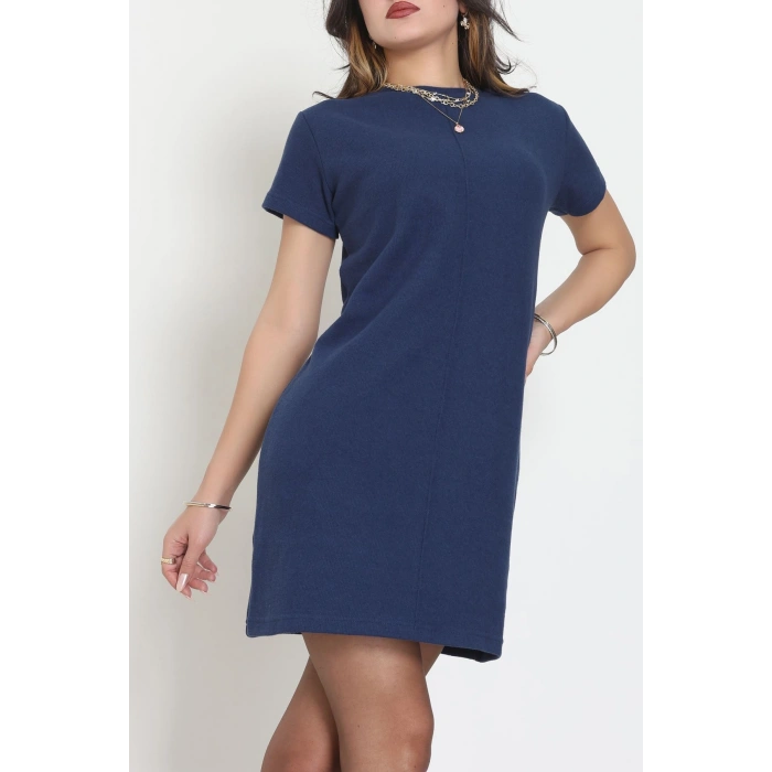 Bisiklet Yaka Selanik Kumaş Elbise Lacivert - 70823.1567.