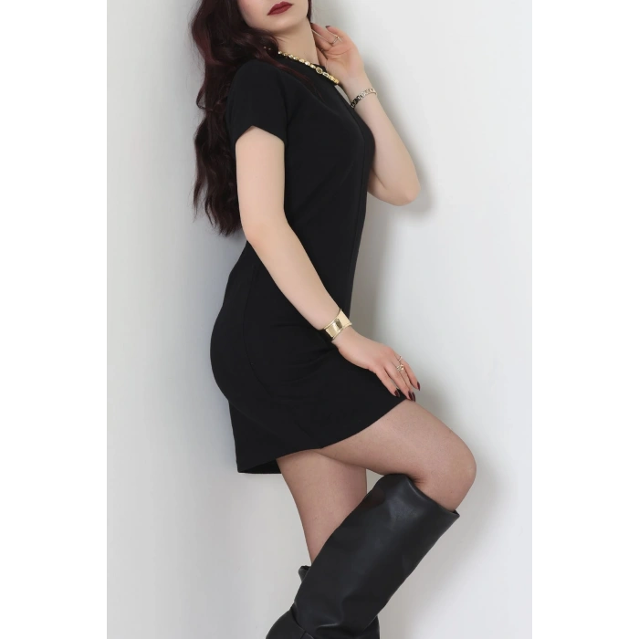 Bisiklet Yaka Selanik Kumaş Elbise Siyah - 70823.1567.