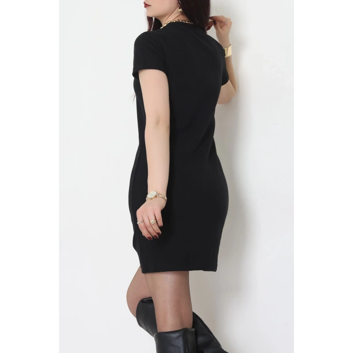 Bisiklet Yaka Selanik Kumaş Elbise Siyah - 70823.1567.