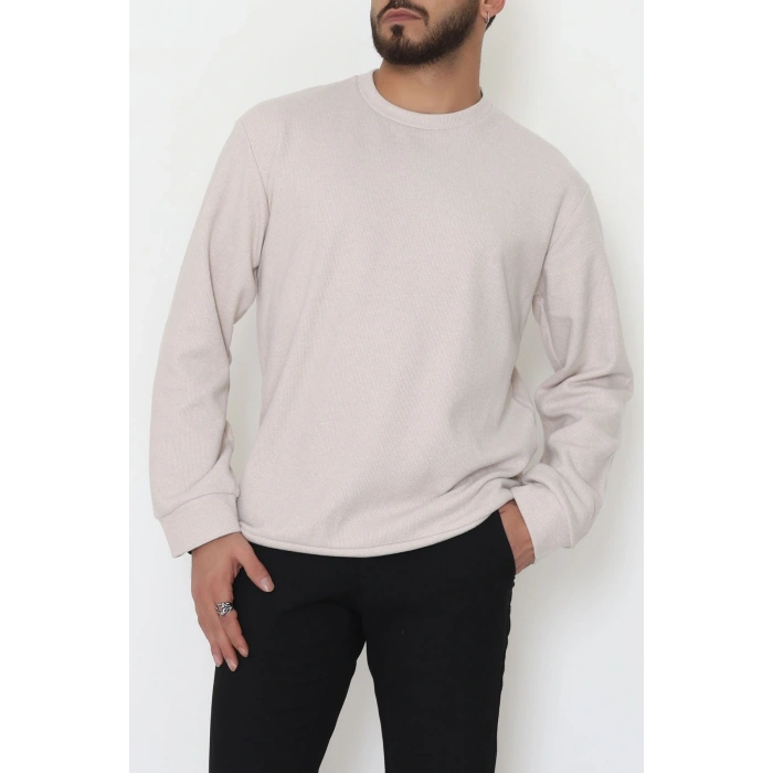 Bisiklet Yaka Selanik Kumaş Erkek Sweat Bej - 42674.1567.