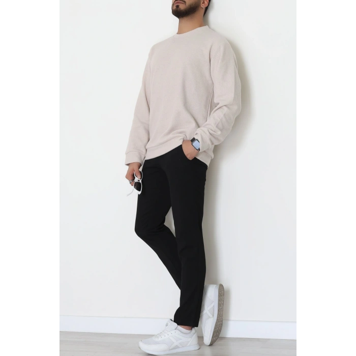 Bisiklet Yaka Selanik Kumaş Erkek Sweat Bej - 42674.1567.