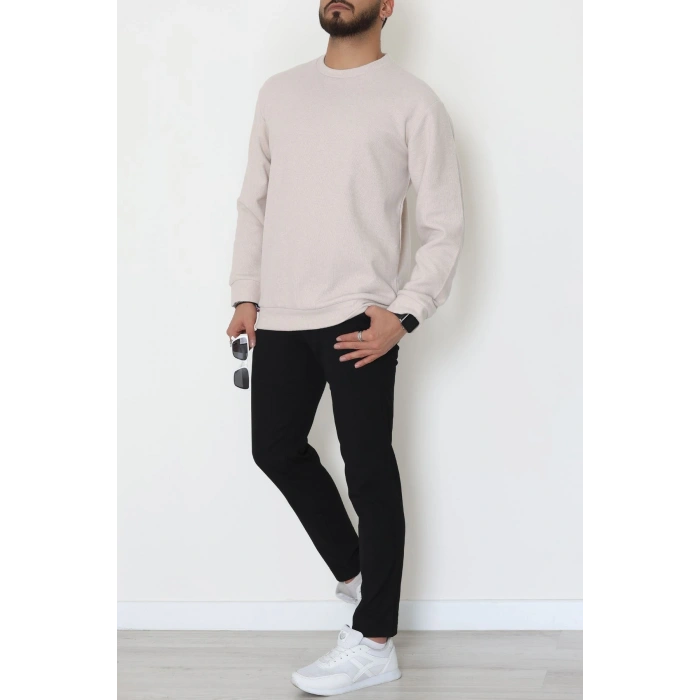 Bisiklet Yaka Selanik Kumaş Erkek Sweat Bej - 42674.1567.