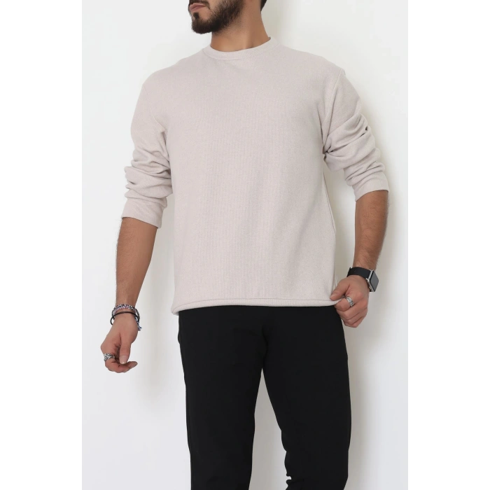 Bisiklet Yaka Selanik Kumaş Erkek Sweat Bej - 42674.1567.