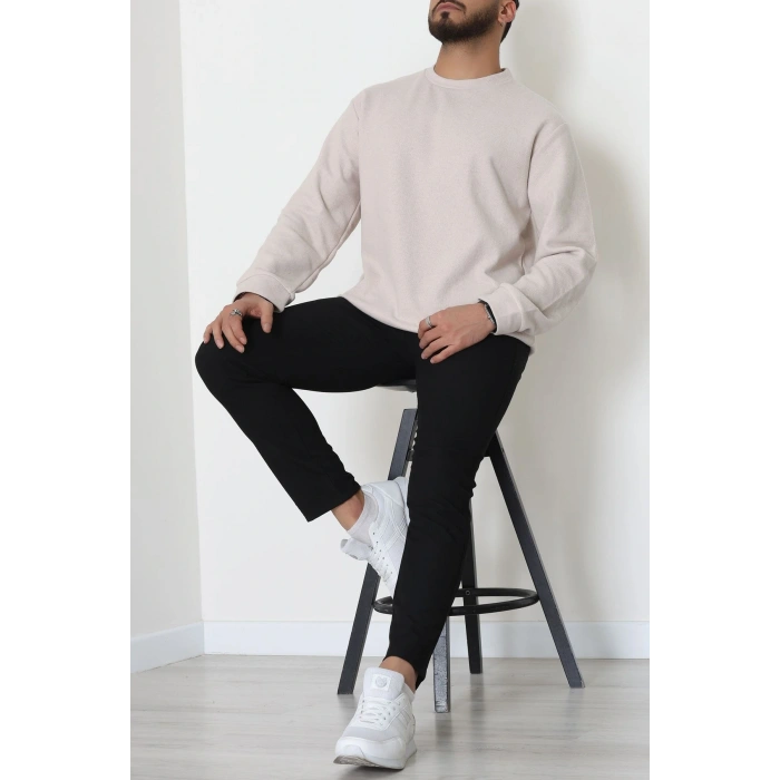 Bisiklet Yaka Selanik Kumaş Erkek Sweat Bej - 42674.1567.