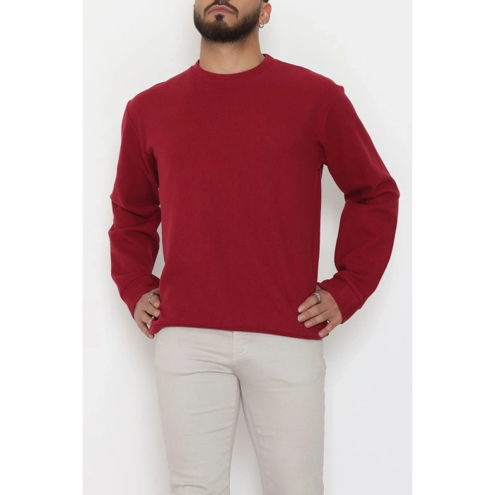 Bisiklet Yaka Selanik Kumaş Erkek Sweat Bordo - 42674.1567.