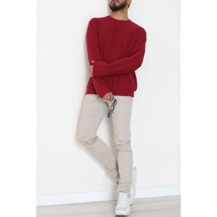 Bisiklet Yaka Selanik Kumaş Erkek Sweat Bordo - 42674.1567.