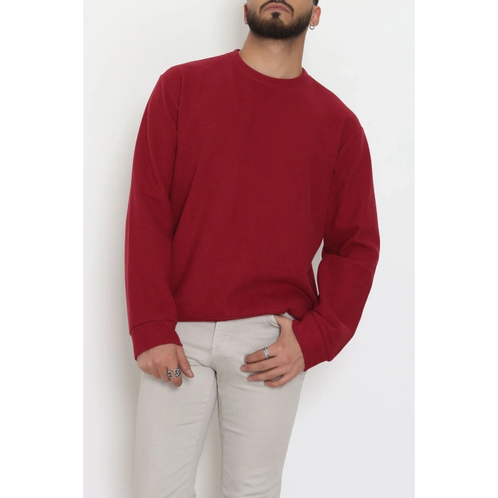 Bisiklet Yaka Selanik Kumaş Erkek Sweat Bordo - 42674.1567.
