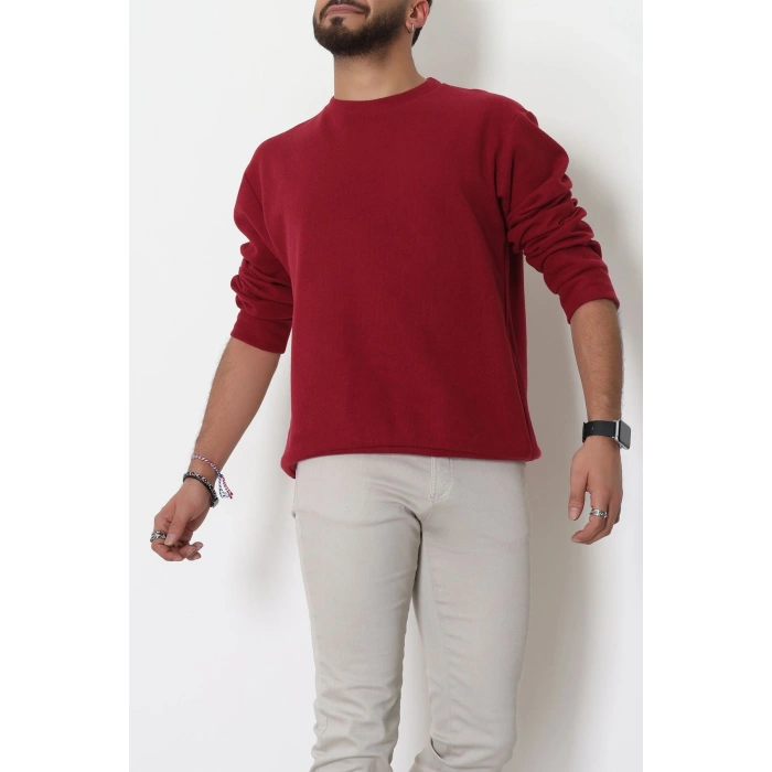 Bisiklet Yaka Selanik Kumaş Erkek Sweat Bordo - 42674.1567.
