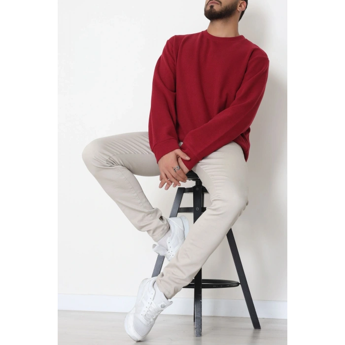 Bisiklet Yaka Selanik Kumaş Erkek Sweat Bordo - 42674.1567.