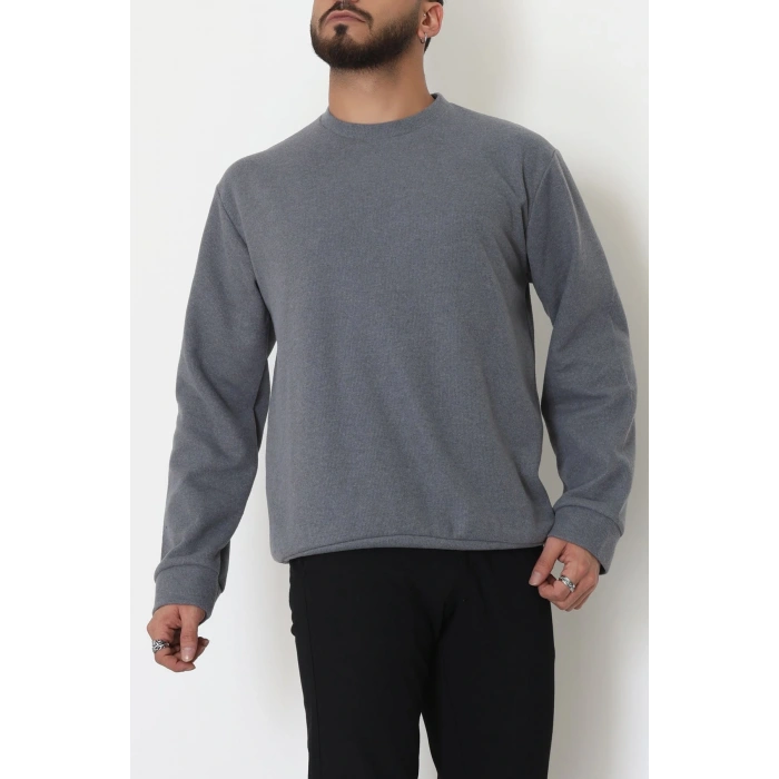 Bisiklet Yaka Selanik Kumaş Erkek Sweat Füme - 42674.1567.
