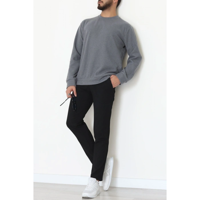 Bisiklet Yaka Selanik Kumaş Erkek Sweat Füme - 42674.1567.