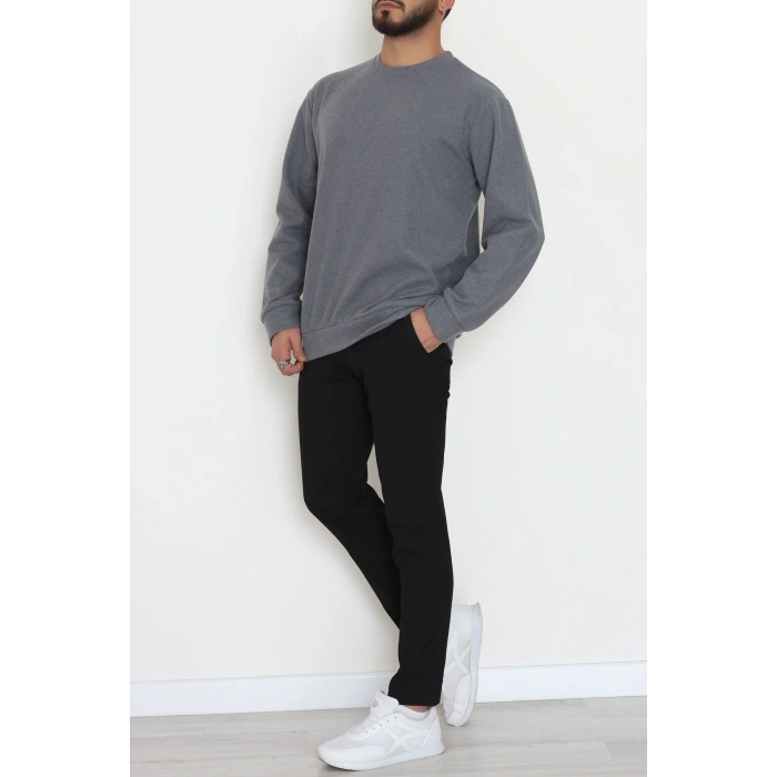 Bisiklet Yaka Selanik Kumaş Erkek Sweat Füme - 42674.1567.