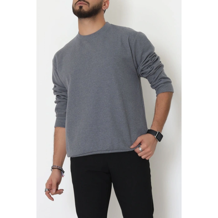 Bisiklet Yaka Selanik Kumaş Erkek Sweat Füme - 42674.1567.