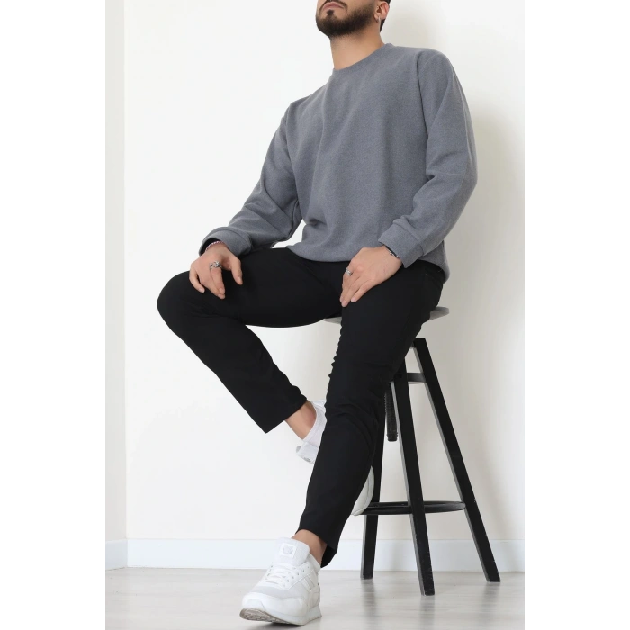 Bisiklet Yaka Selanik Kumaş Erkek Sweat Füme - 42674.1567.