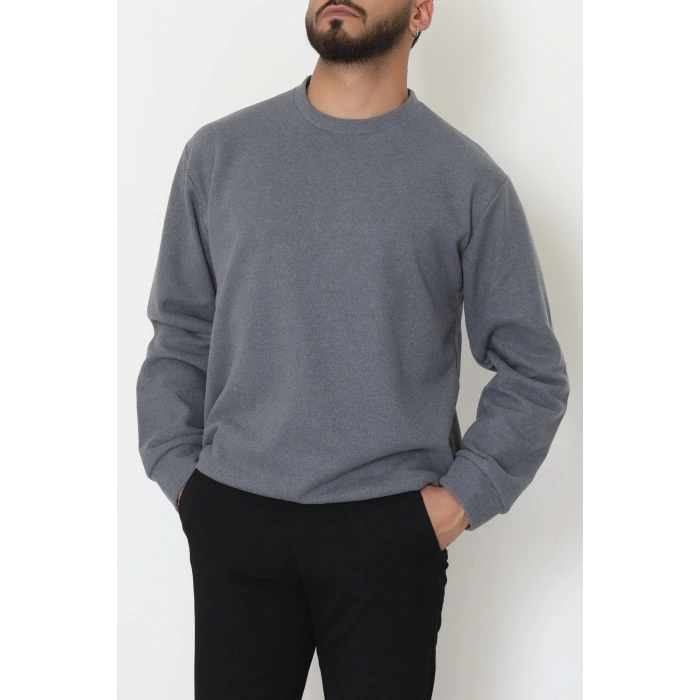 Bisiklet Yaka Selanik Kumaş Erkek Sweat Füme - 42674.1567.