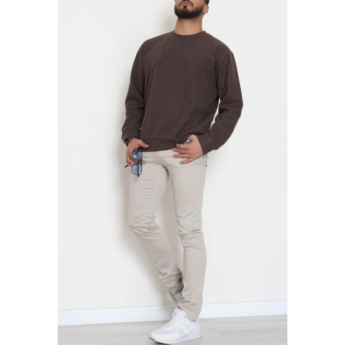 Bisiklet Yaka Selanik Kumaş Erkek Sweat Kahve - 42674.1567.