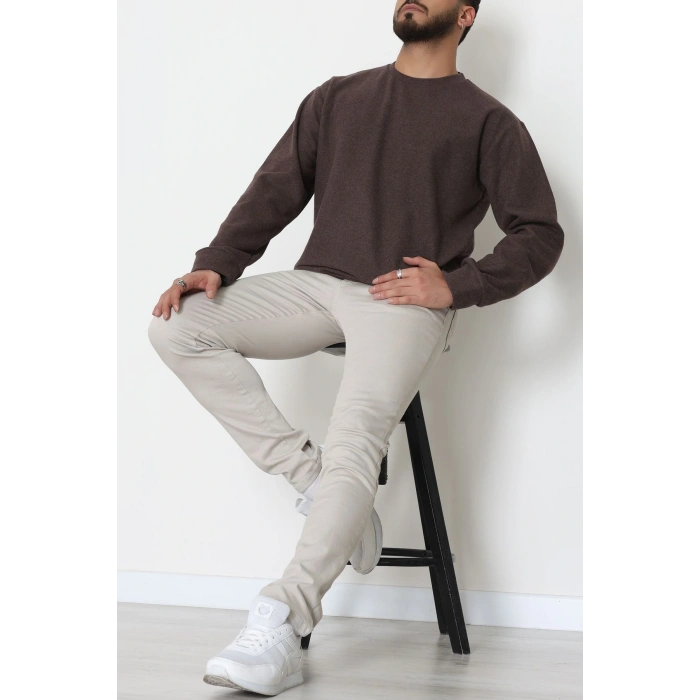 Bisiklet Yaka Selanik Kumaş Erkek Sweat Kahve - 42674.1567.