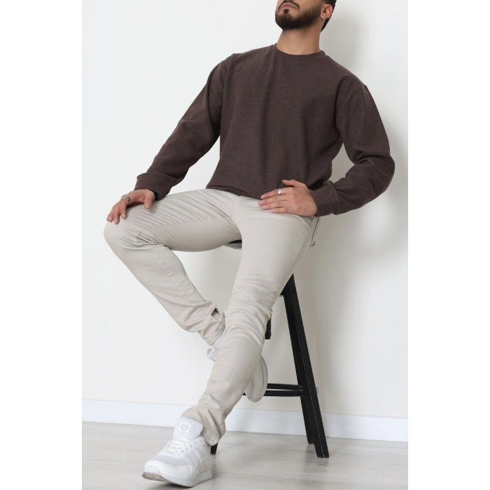 Bisiklet Yaka Selanik Kumaş Erkek Sweat Kahve - 42674.1567.