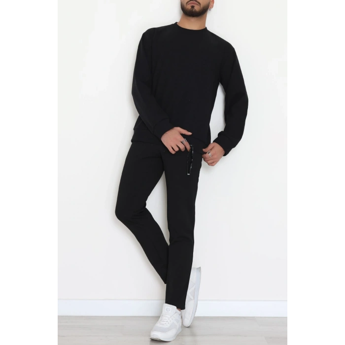 Bisiklet Yaka Selanik Kumaş Erkek Sweat Siyah - 42674.1567.