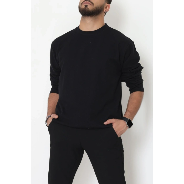 Bisiklet Yaka Selanik Kumaş Erkek Sweat Siyah - 42674.1567.