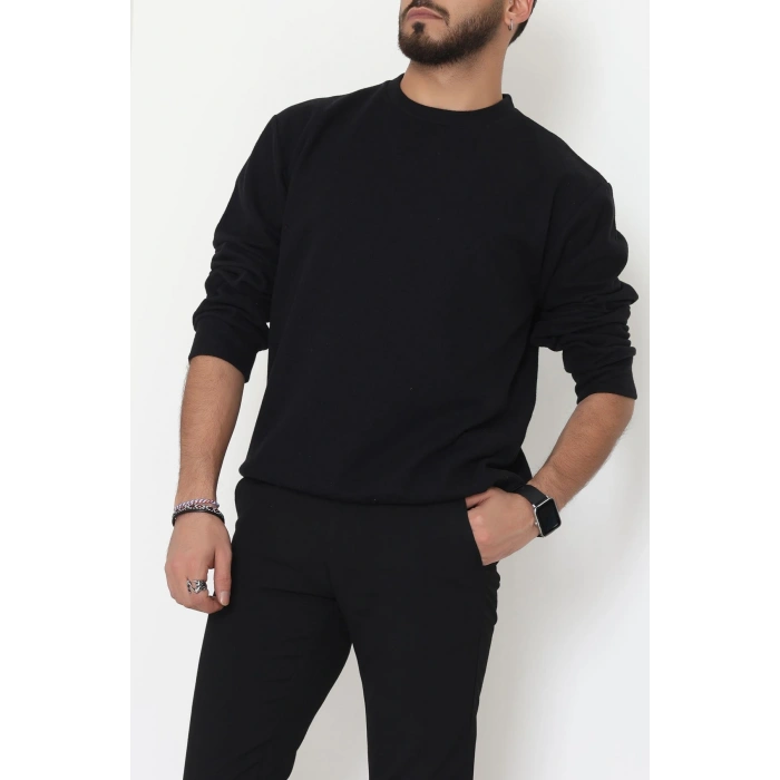 Bisiklet Yaka Selanik Kumaş Erkek Sweat Siyah - 42674.1567.