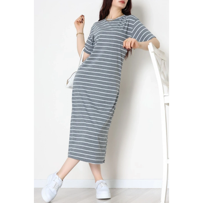 Bisiklet Yaka Süprem Penye Elbise Antrasitbeyaz - 70824.1567.