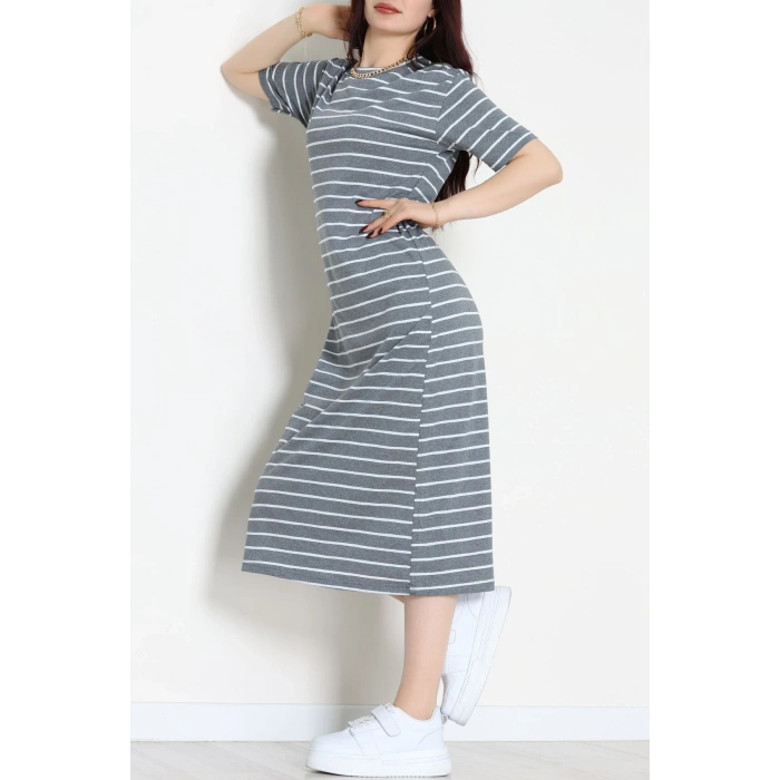 Bisiklet Yaka Süprem Penye Elbise Antrasitbeyaz - 70824.1567.