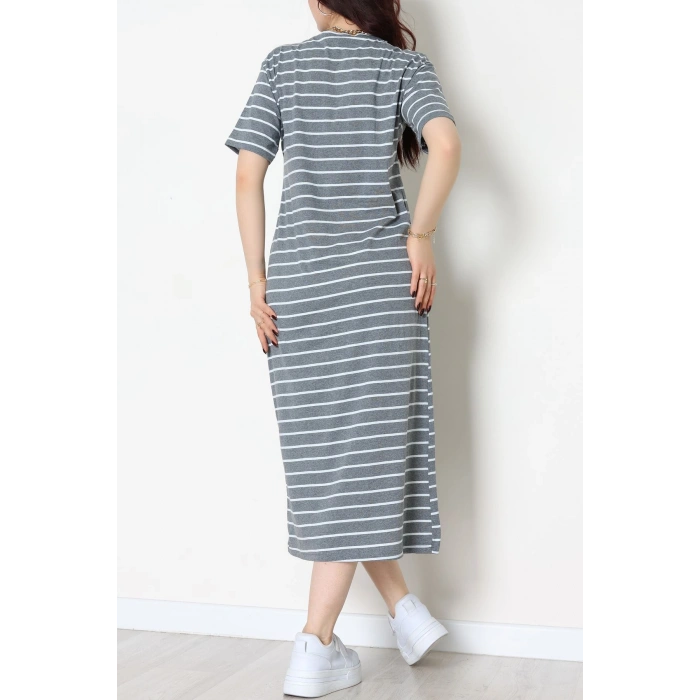 Bisiklet Yaka Süprem Penye Elbise Antrasitbeyaz - 70824.1567.