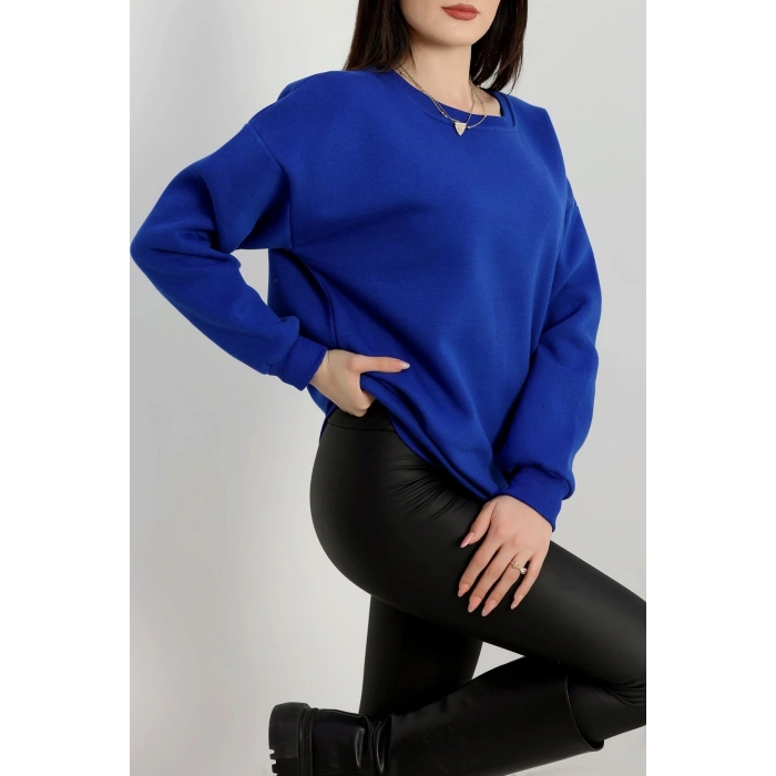 Bisiklet Yaka Üç İplik Sweat Saks - 20138.1878.