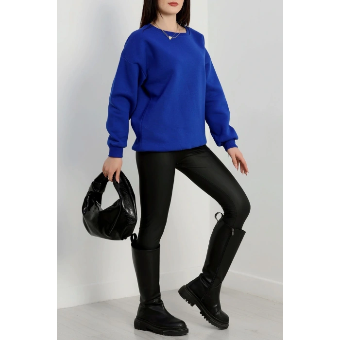 Bisiklet Yaka Üç İplik Sweat Saks - 20138.1878.