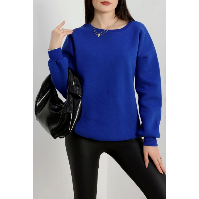 Bisiklet Yaka Üç İplik Sweat Saks - 20138.1878.