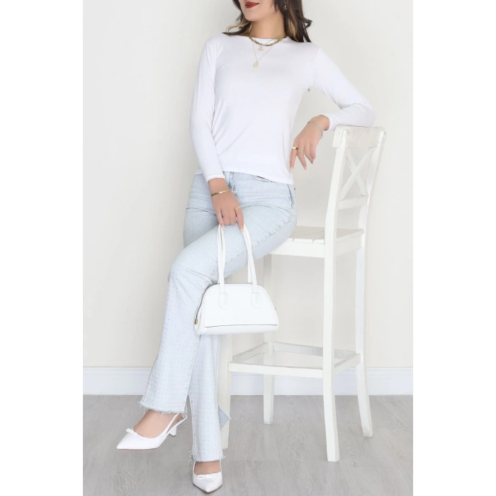 Bisiklet Yaka Uzun Kol Body Beyaz - 3605.1783.