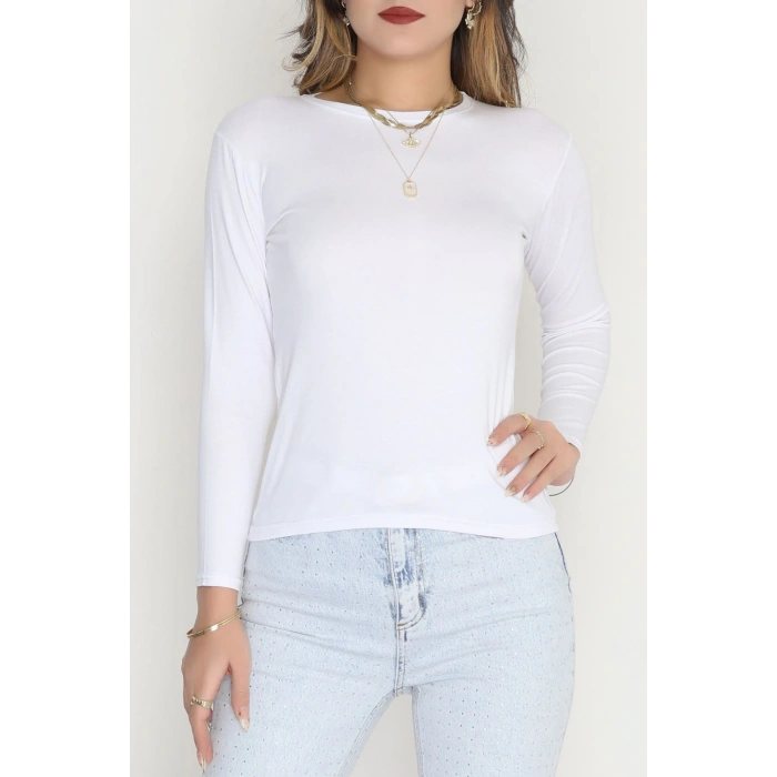 Bisiklet Yaka Uzun Kol Body Beyaz - 3605.1783.
