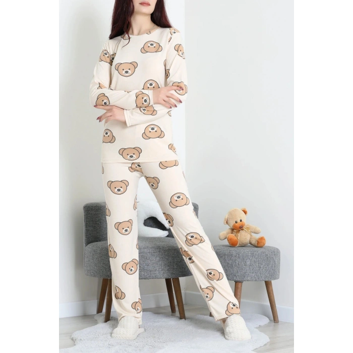 Bisiklet Yaka Uzun Kol Pijama Takımı Ayıkafa - 780.1287.