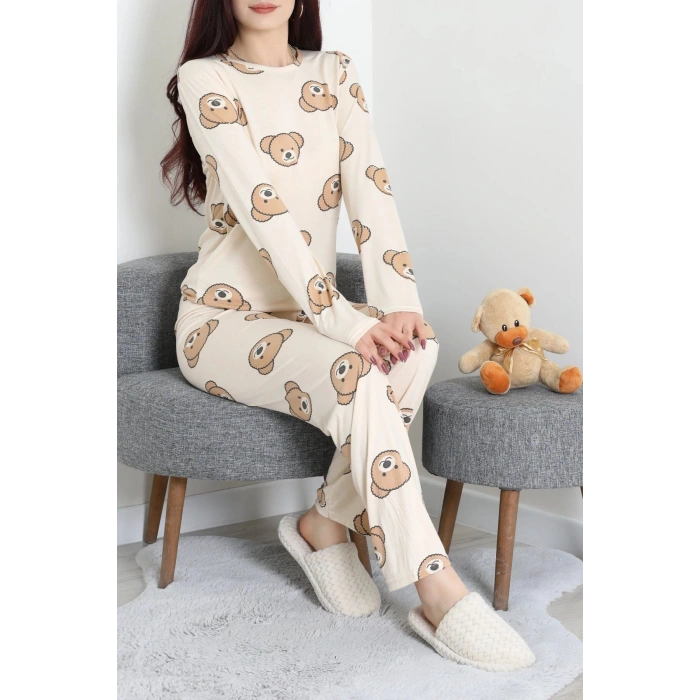 Bisiklet Yaka Uzun Kol Pijama Takımı Ayıkafa - 780.1287.