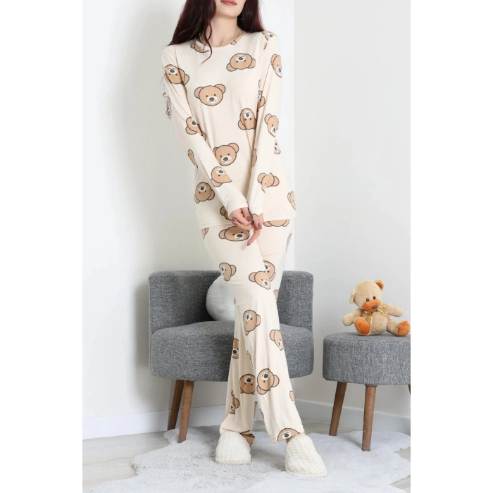 Bisiklet Yaka Uzun Kol Pijama Takımı Ayıkafa - 780.1287.